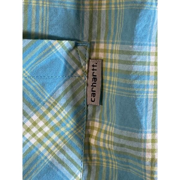 Carhartt Shirt Men M Blue Green Plaid Short Sleeve Button Up Relaxed Workwear - Picture 5 of 11